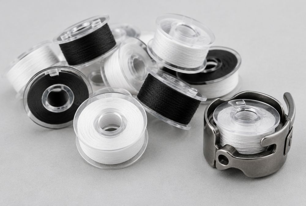 Prewound white and black embroidery bobbins