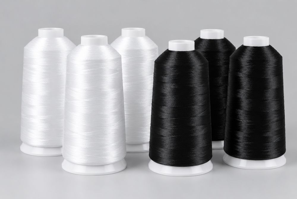 White and black cones of embroidery thread